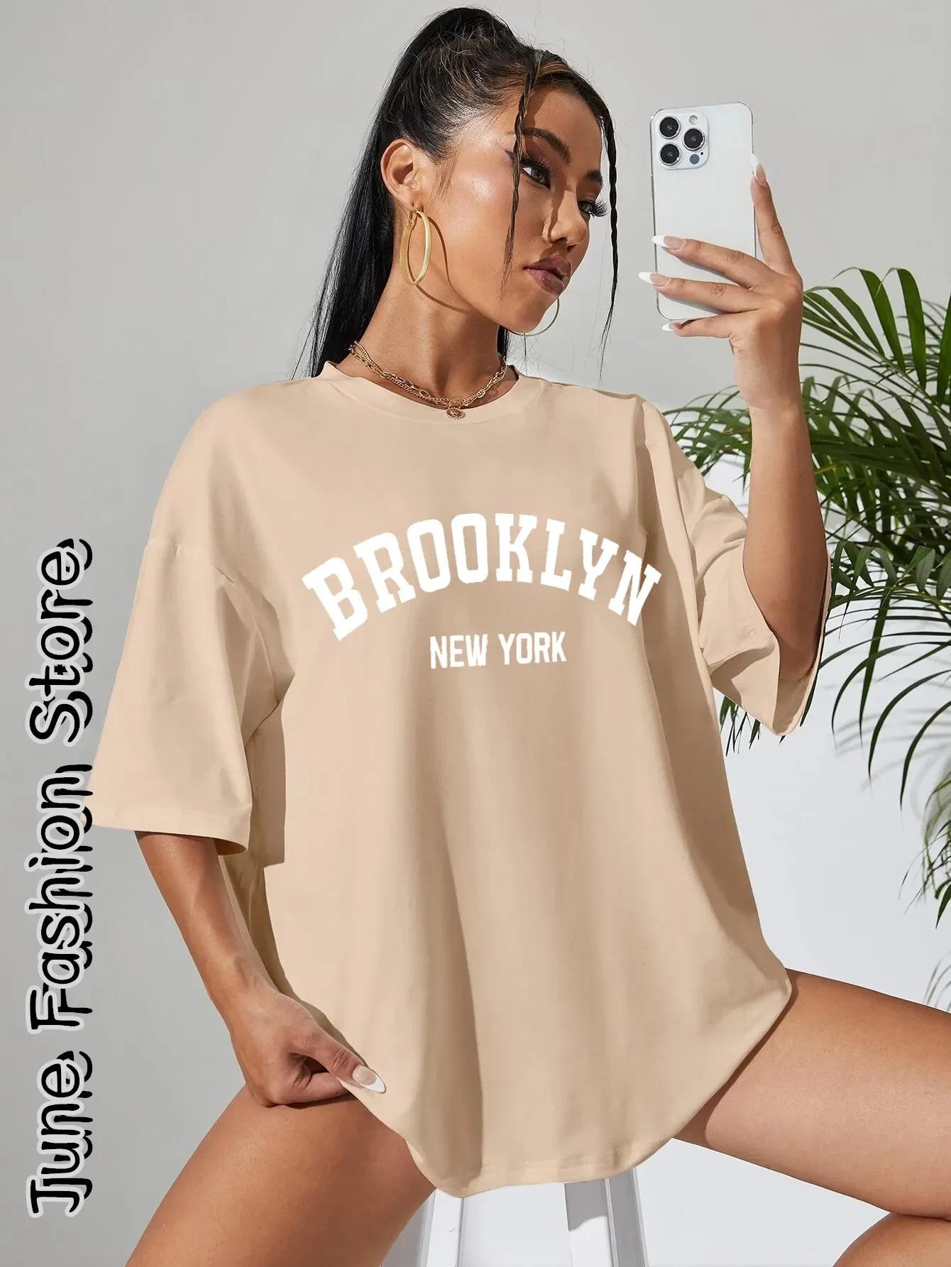 

Летняя женская футболка Brooklyn New York с принтом букв, с круглым вырезом, женская винтажная одежда, топы, футболки, повседневная уличная одежда 3XL