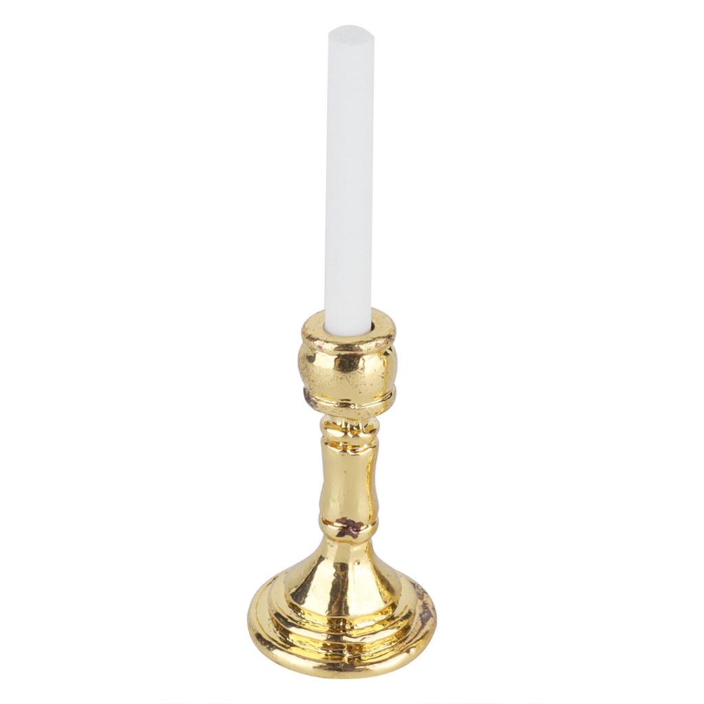 1 Pair 1:12 Dollhouse Golden Candlestick Miniature Simulated Candlestick Toy Decoration