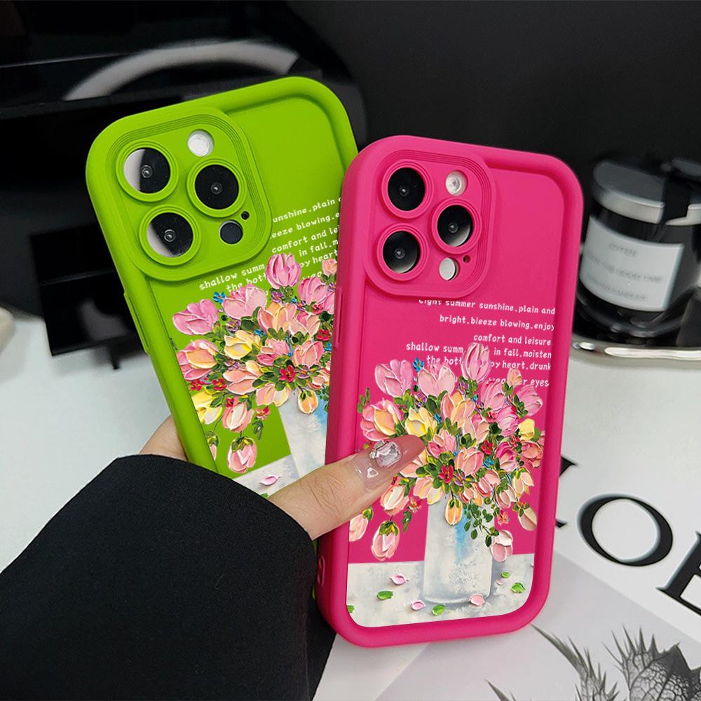 Colorful Floral Soft Phone Case for Apple 12/13/14/15 Pro Max — Full Coverage, Drop-proof, Creative Design