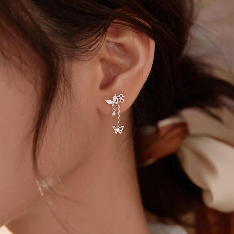 Purple Diamond Butterfly Tassel Stud Earrings: Unique, High-End Fashion for Everyday Wear
