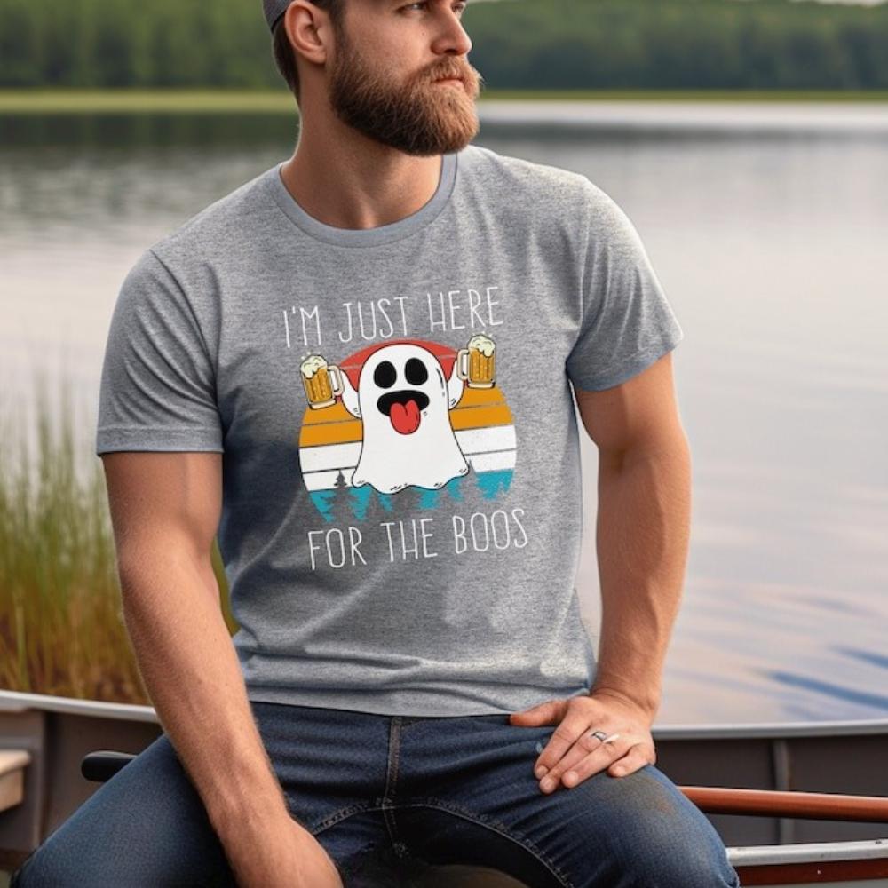 Im Just Here for The Boos Funny Halloween Drinking Party Graphic T Shirts Woman Man Vintage Festival Cotton Tshirt Camisetas