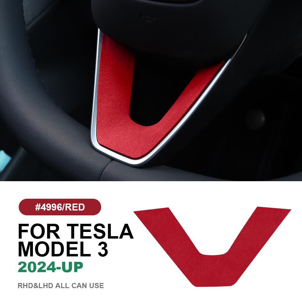 Italian Top Suede Steering Wheel Panel Trim Stickers for Tesla Model 3 Highland 2024-Up Decor Cover Car Interior Accessories