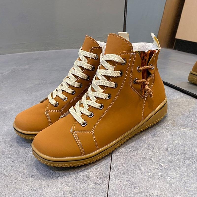 Large size snow boots women's autumn and winter new wind velvet thickened warm lace-up short cotton shoes
