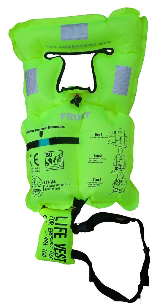 Firstwatch Breath-Inflatable Life Jacket, Emergency Preparedness Supplies, Flood Prevention, Reusable, CE50N Certified, Fluorescent Green, RBA-100