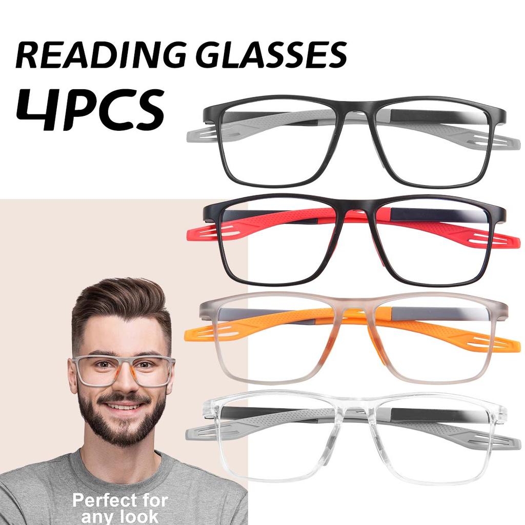 4pcs Flexible Material Reading Glasses with Blue Light Blocking Suitable for Sports and Reading Unisex