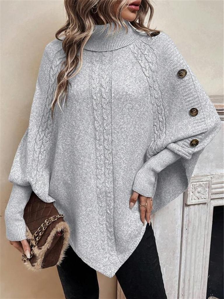 Pull en Maille Dentelle Boutonné Col Haut Style Français Automne