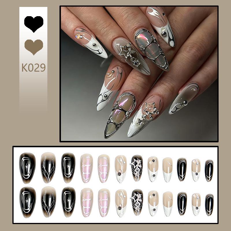 French Flame Mirror Powder Liquid Metal Style Wear-On Nails