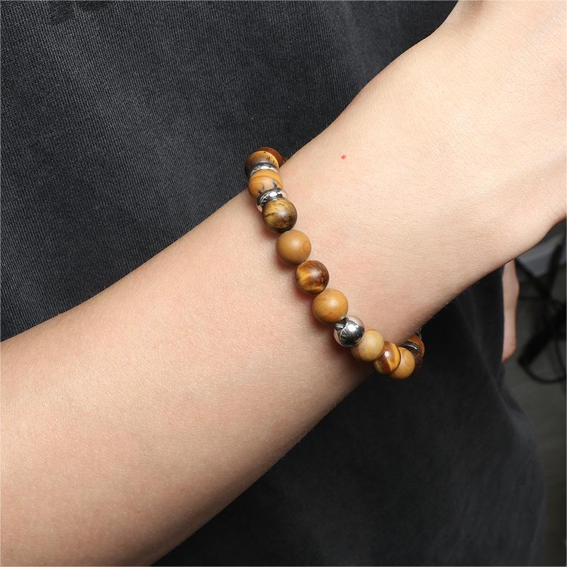 High-End Men's Tiger's Eye Stone Beaded Bracelet - European and American Fashion