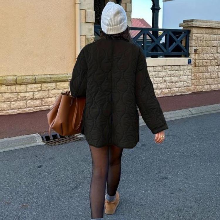 Jachetă puffer matlasată ușoară pentru femei, de iarnă, casual, outerwear, cu mânecă lungă, nasturi, căptușită, cu buzunare