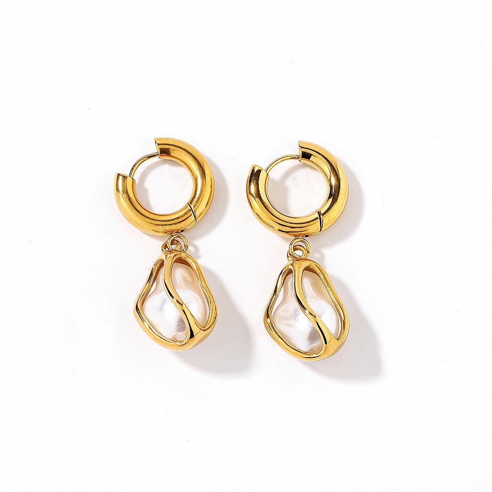 Ying Tai 18K Gold Titanium & Stainless Steel Pearl Stud Earrings for Women - Highly Polished, Non-fading European American Style