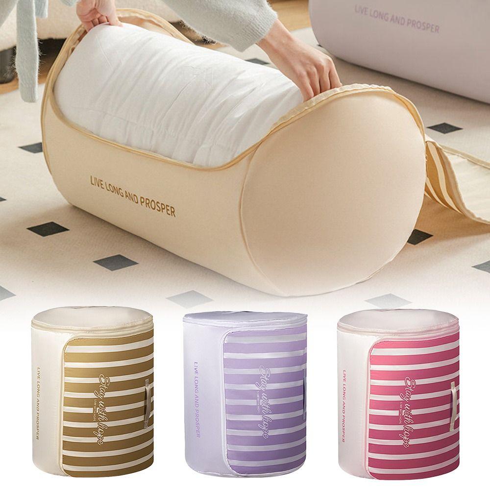 Cylindrical Quilt Compression Bags Large Capacity Stripe Household Quilt Foldable Storage Bag Storage Organization Tools