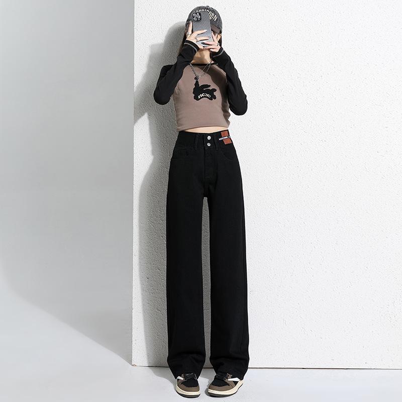 Women's High Waist Wide Leg Jeans Straight Denim Pants Fleece Lined Vintage Casual Women Denim Trousers Slimming Draped Pants