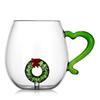 Unique Christmas Glass Mug Elegant 3D Christmas Glasswares Wreath Designs Cup for Holiday Celebration
