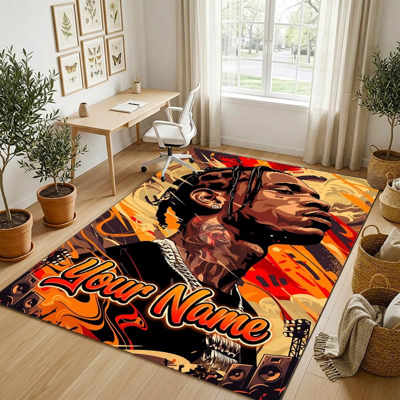 Personalized Crystal Velvet Carpet,Travis Scott Custom Printed Name, Plush Area Rug For Home Indoor Decor