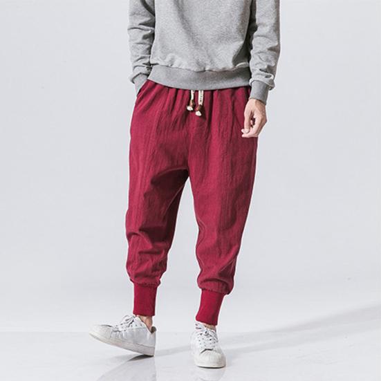 Elastyczny Pas Średni Stan Sznurek Kieszenie Spodnie Męskie Jesień Cienki Styl Luźne Spodnie Streetwear