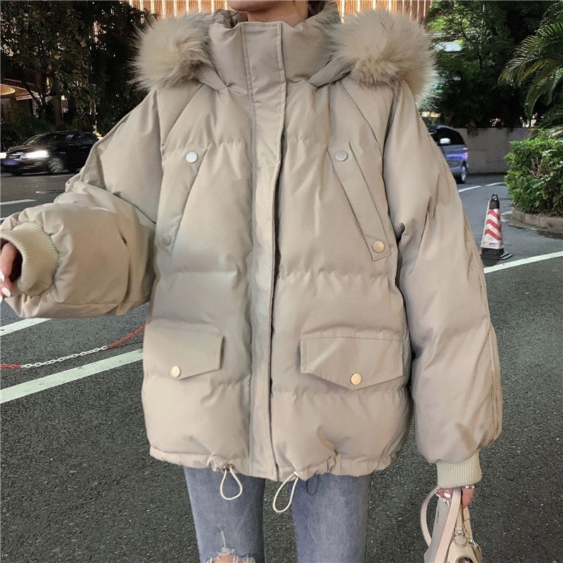 Hooded Cotton-padded Jacket for Women Short Winter Korean-style Loose and Thick Cotton-padded Jacket with A Large Fur Collar Trendy Coat
