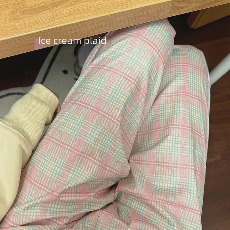 Women's Ice Cream Plaid Pajama Pants - Loose Fit for Spring, Autumn, & Summer