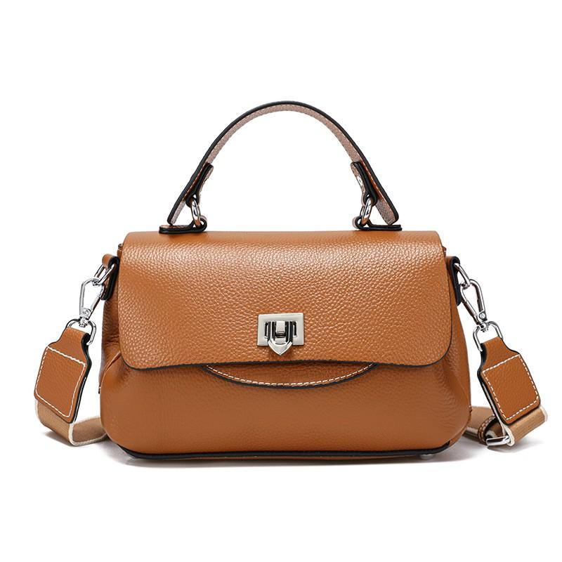 Elegant Womens Top-Grain Leather Crossbody Bag Medium Square Handbag Daily Commute Stylish Shoulder
