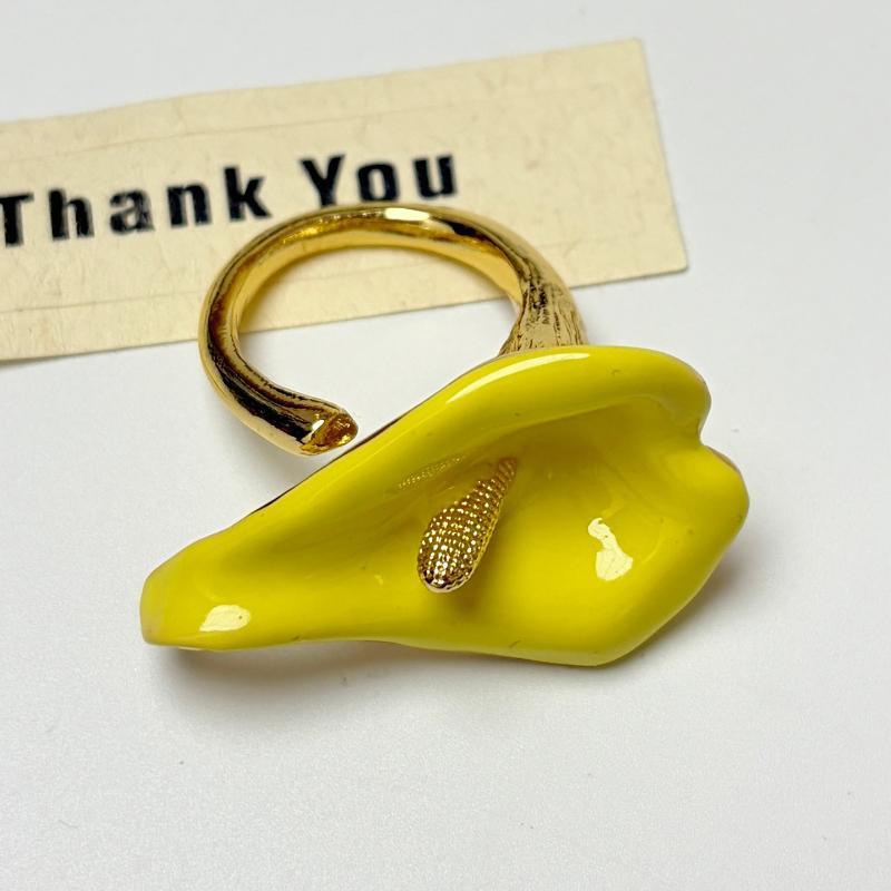 Calla Flower Ring Elegant Enamel Adjustable Metal Open Geometric Style for Women Dating Wedding Guest Wear