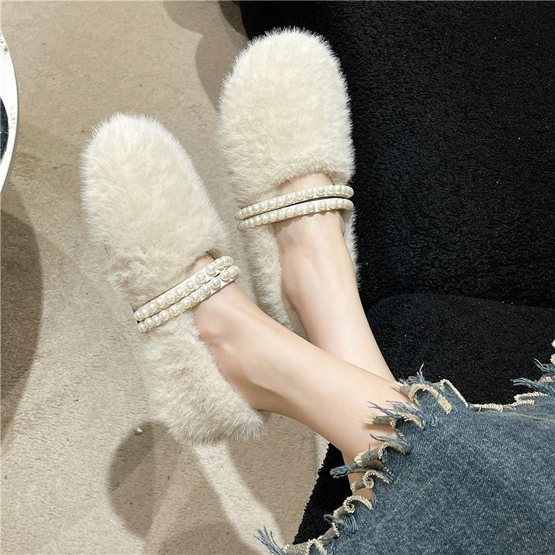 Mao Mao Shoes Women Wear 2025 New Autumn and Winter Cotton Shoes Plush Internet Celebrities Pedal Small Fragrant Plush Bean Shoes