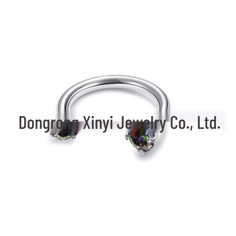 Stainless Steel U-Shaped Nose Ring with Double Zirconia