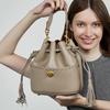 Women's bag first-layer cowhide handbag new leather fringed bag high-end drawstring design shoulder messenger bag