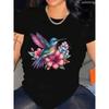 Women's Casual Short Sleeve Crew Neck T-Shirt Vibrant Hummingbird Summer Short Sleeved Harajuku Streetwear Tops