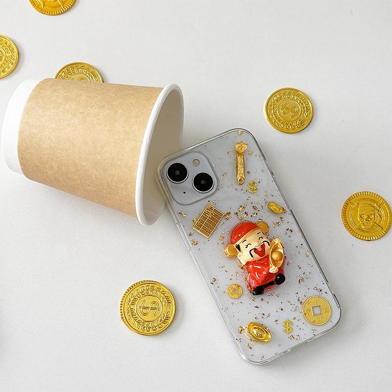 New Year's Money Tree God of Wealth Mobile Phone Case for Apple 16 Promax Transparent Glue for IPhone 17 Yuan Bao Qian