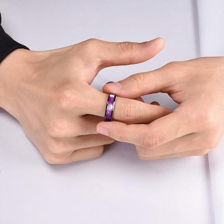 Fashion Purple Dragon Phoenix Stainless Steel Couple Rings Inlay Purple Carbon Fiber For Men Women Wedding Jewelry