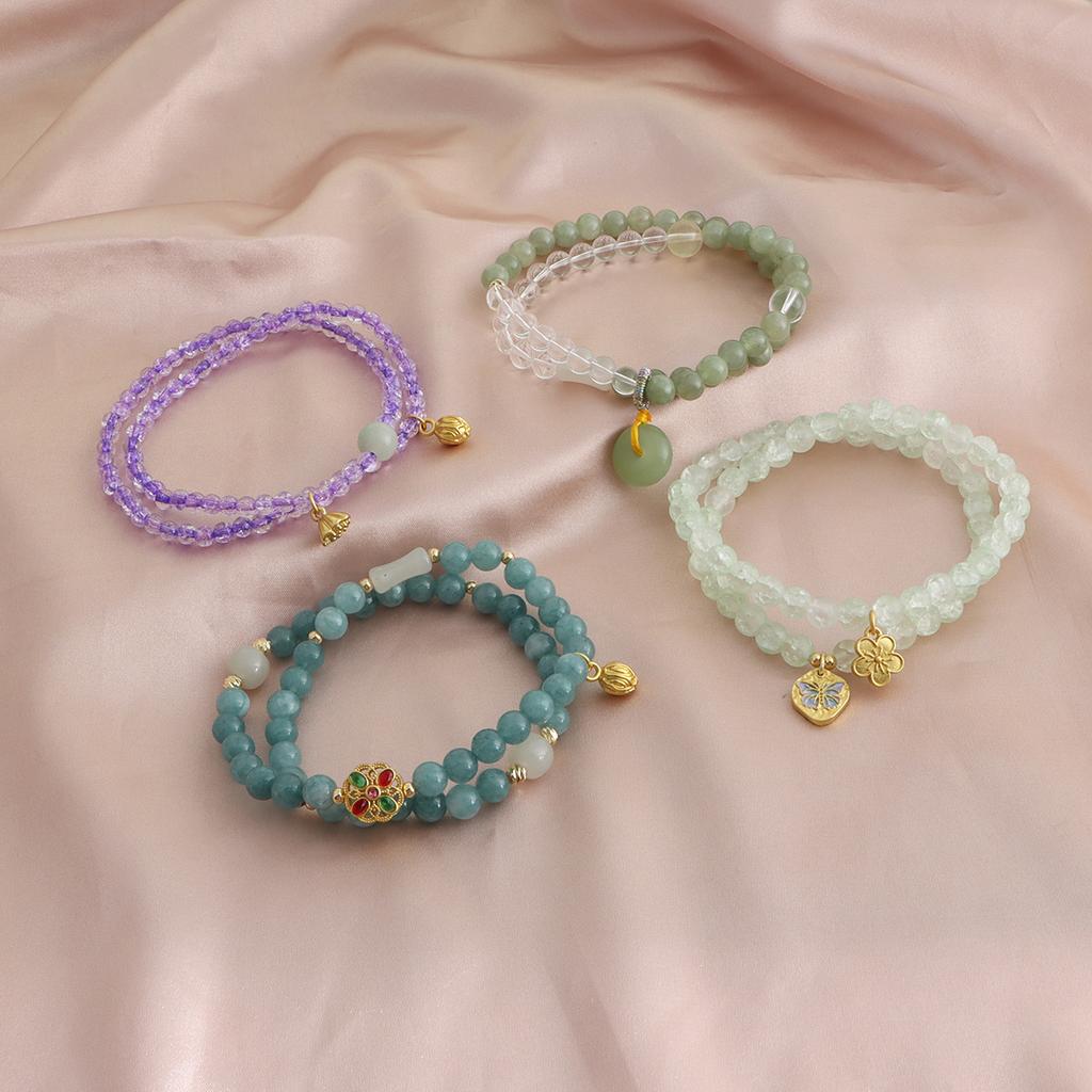 Bracelet Natural Shoushan Stone Tianshan Green Lotus Pod Safety Buckle Crystal Bracelet Double Layer Dopamine