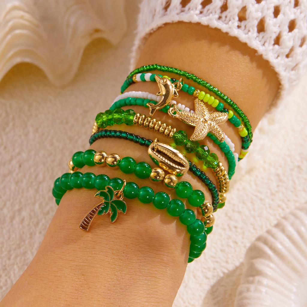 3/8 Pcs Bohemian Shell Starfish Bead Bracelet Set for Women Summer Beach Multilayer Stacked Pearl Bracelets Party Charm Jewelry