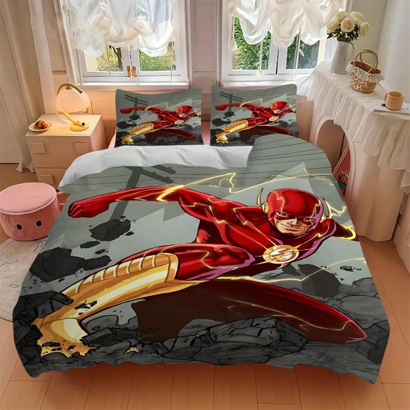3pcs Flash Superhero Cover Set,Soft Comfortable Duvet Cover,Guest Room (1*Duvet Cover + 2*Pillowcases, Without Core) Yy251024086