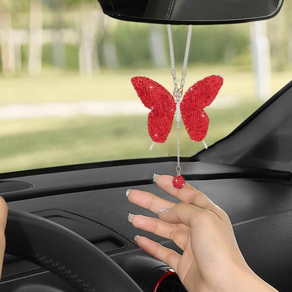 Rhinestone Pendant for Car Rearview Mirror High-quality Alloy Pendant for Car Decoration Elegant Faux Butterfly Car for Women