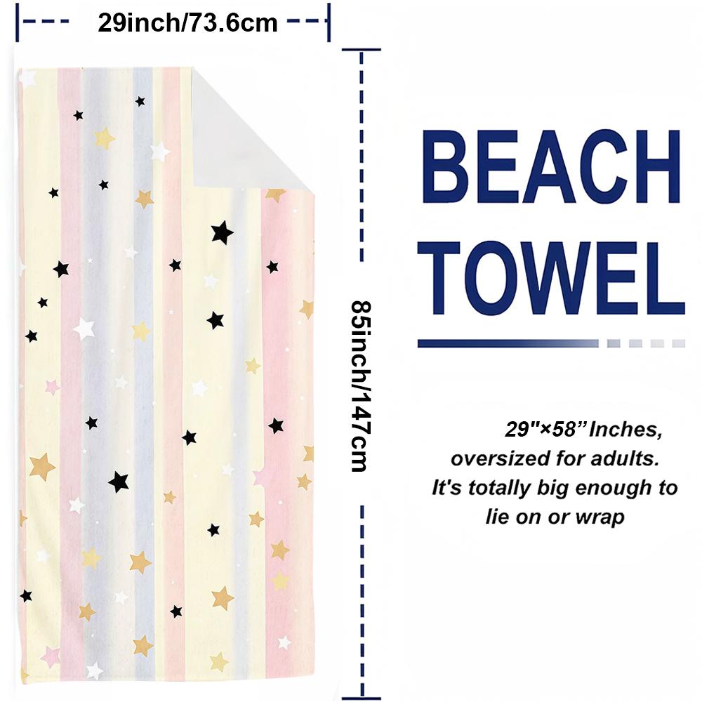 Pastel Striped Star Cartoon Anime Beach Towel Microfiber Quick Dry Super Absorbent Soft Bath Towel for Kids Adults Travel