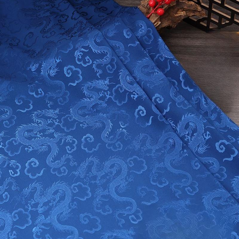 

High-end dragon-patterned jacquard satin fabric suitable for wedding dresses formal gowns and designer clothing fabrics 1.5M&1M темно-синього кольору