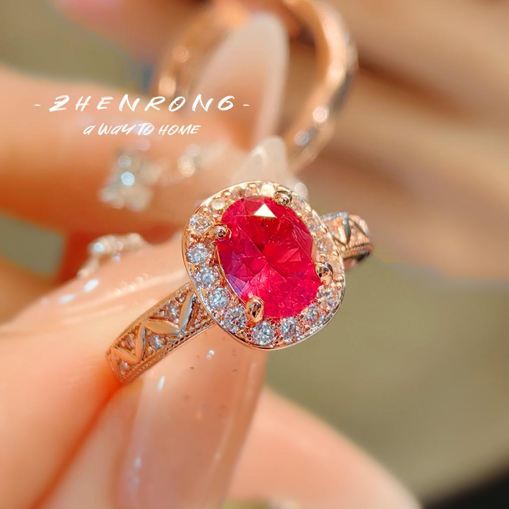 Luxury  Rose Gold Plated Oval Ruby Zirconia Fashion Jewelry Sets Sparkling Crystal Female Banquet Ring/Earring/Necklace Chain
