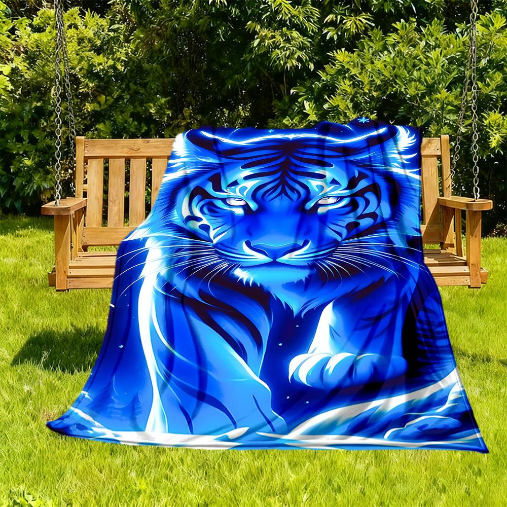 

1PC Blue Tiger Outdoor Flannel Throw Blanket - HD Printed Lightweight Soft Warm All-Season Blanket for Sofa, Bed, Travel - Machine Washable089 130cmx150cm