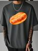 Unisex Summer White Short Sleeve Tee Realistic Sesame Bread Food Graphic Print Crew Neck Loose Casual Male Daily Street Tops