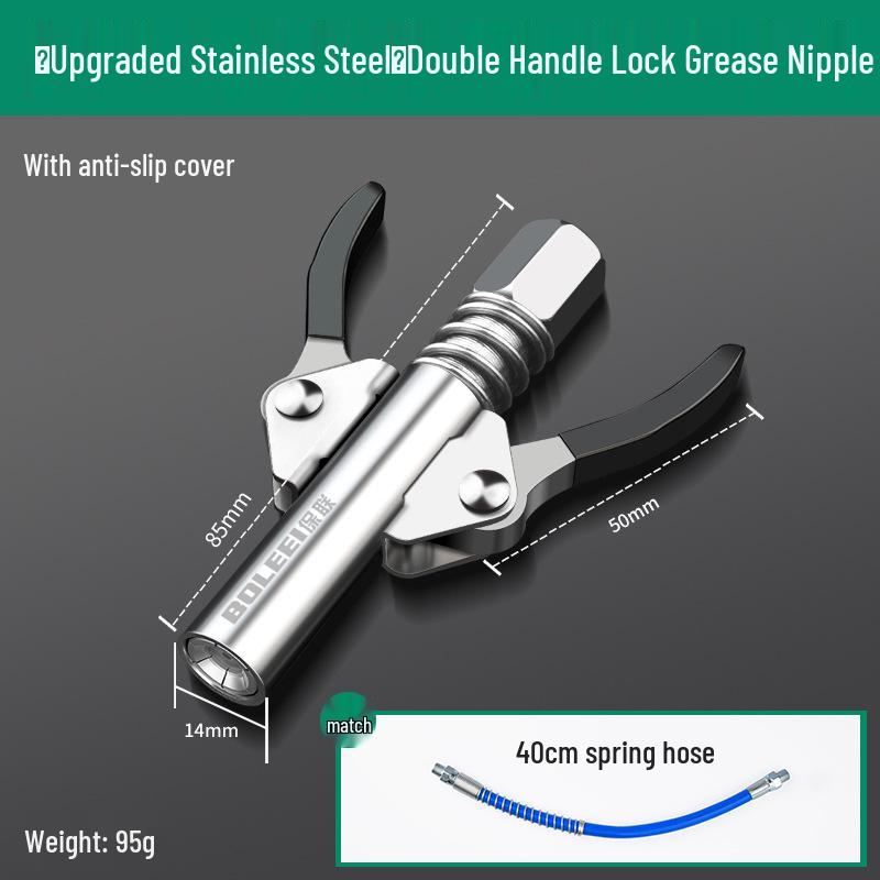 High-Pressure Self-Locking Grease Nozzle with Pliers-Type Grip and Flat Head for Electric, Pneumatic, or Manual Grease Guns