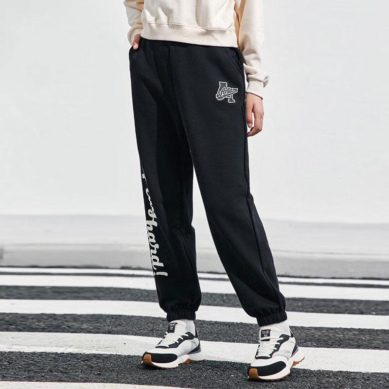Anta Lifestyle Series Sports Culture Frisbee Alliance Letter Print Cuffed Knitted Pants Women pants Basic-Black 162338326-5