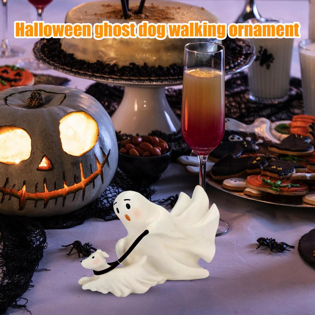 Cute Ghost Dog Decoration Halloween Ghost Dog Statue Spooky Halloween Ghost Dog Figurine Resin Sculpture Indoor Outdoor Decor