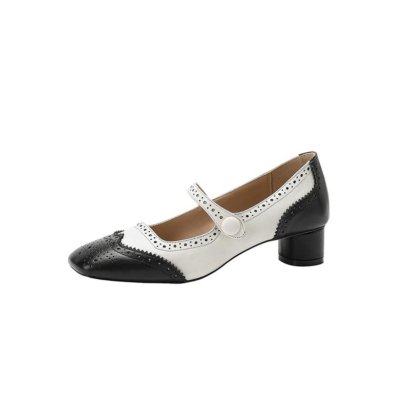 2024 New Size 34-40 Genuine Leather Shoes Woman Mary Jeans High Heel Pumps Square Toe Fashion Office Dress Shoes Ladies Footwear