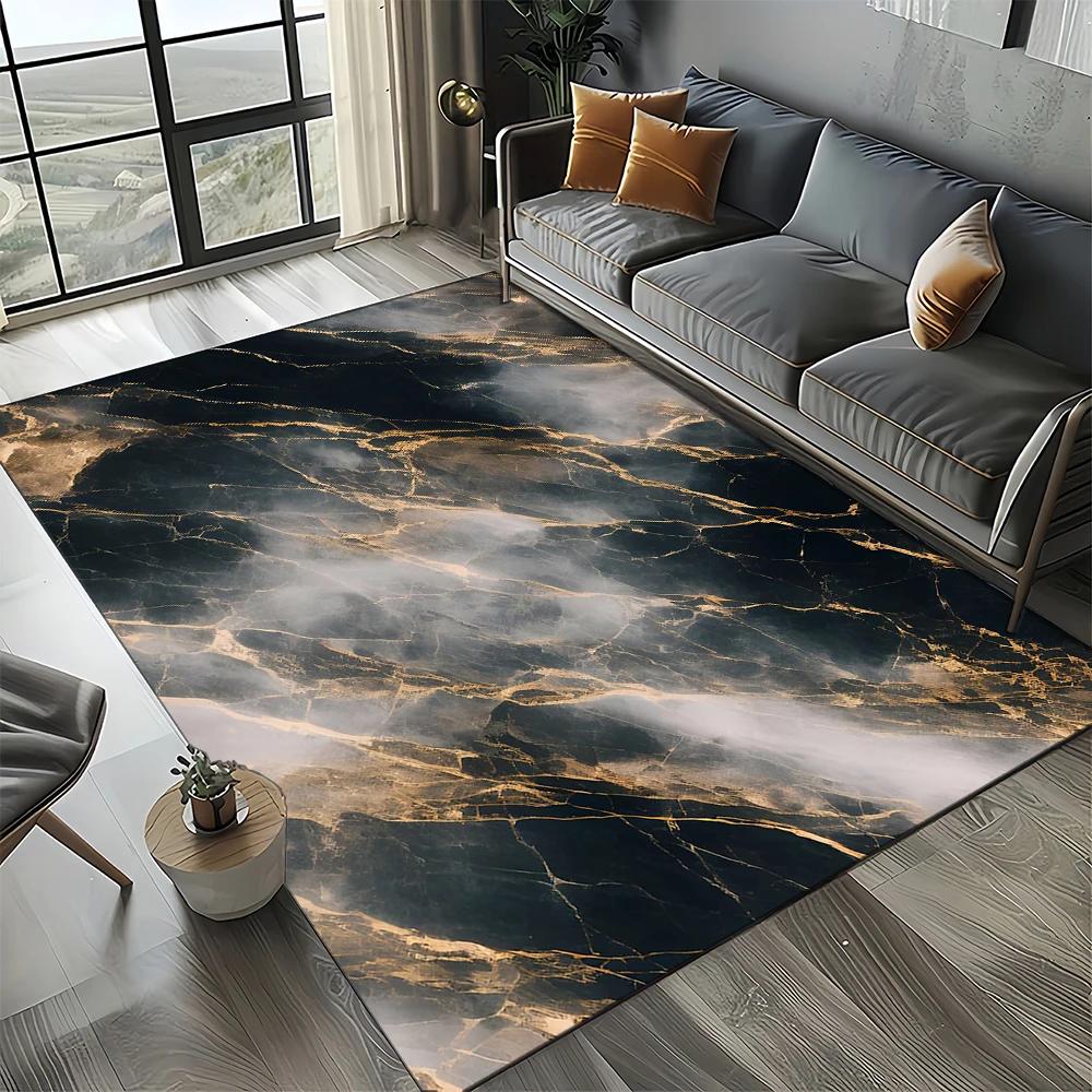 2025 New Style Fashion Marble Black White Gold Stone Carpet Rug for Living Room Bedroom Home Sofa Decoration,Non-slip Floor Mat