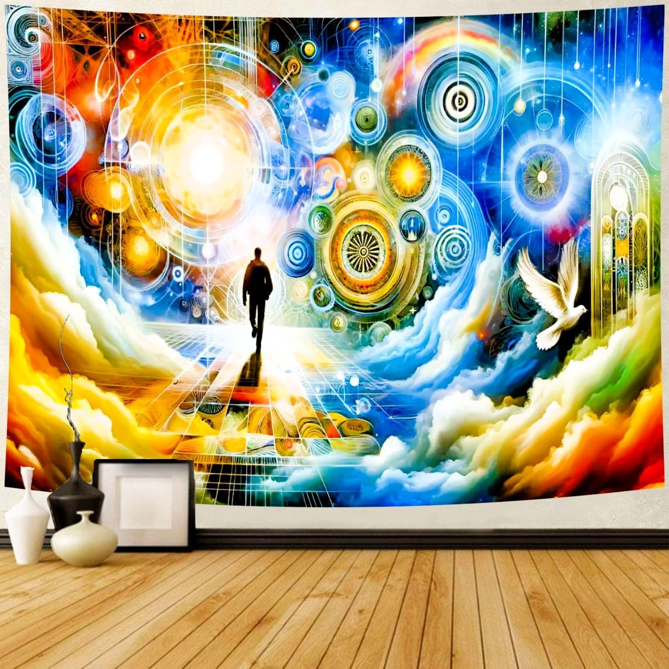 Delur Time Travel Tapestry Galaxy Meditation Universe Starry Sky Wall Hanging Tapestry Milky Way Outer Space Abstract Psychedeli 180x320cm