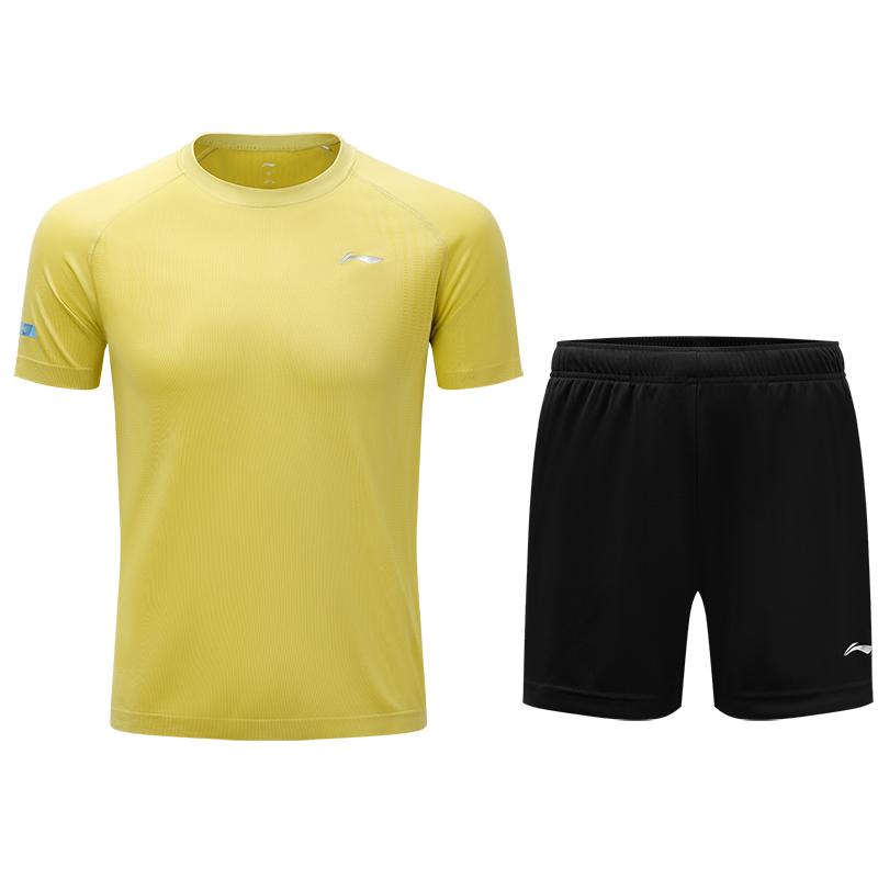 Li-Ning Trendy Versatile Round Neck Short Sleeve T-Shirt Quick Dry Breathable Five-Point Shorts Casual Sports Suit Unisex suit AATW013-4 S