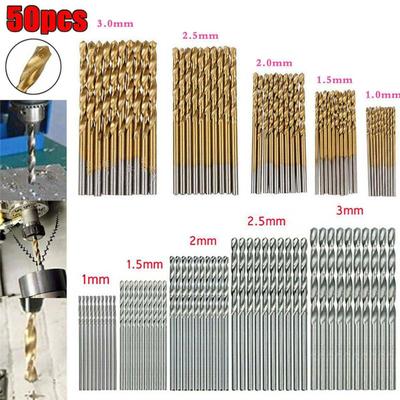 50 Pièces/set Forets Hss Titane Revêtus Outils Puissants Acier Dur 1mm 1.5mm 2mm 2.5mm 3mm