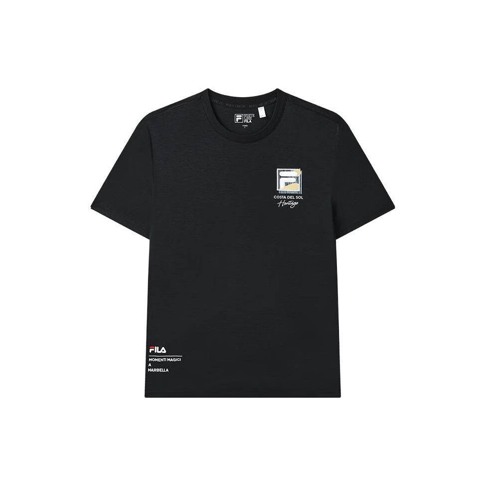 Fila Logo Letter Print Crew Neck Pullover Short Sleeve T-Shirt Men Tops Black F51M338104A-BK