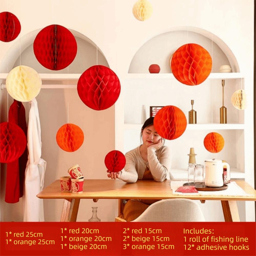 Red Tissue Paper Lantern Tissue Paper Honeycomb Design Honeycomb Ball Atmosphere Scene Making Wedding Decorative Balls