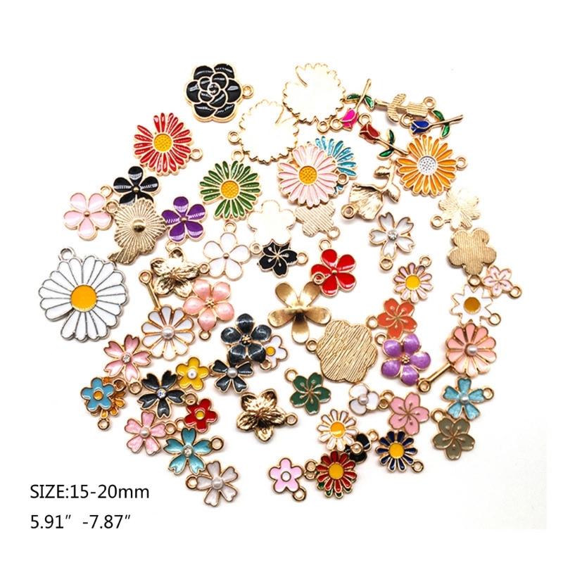 Set of 60 Flower Charm DIY Oil Drop Pendants Jewelry Making Supplies Alloy Material Perfect for Earrings and Necklaces