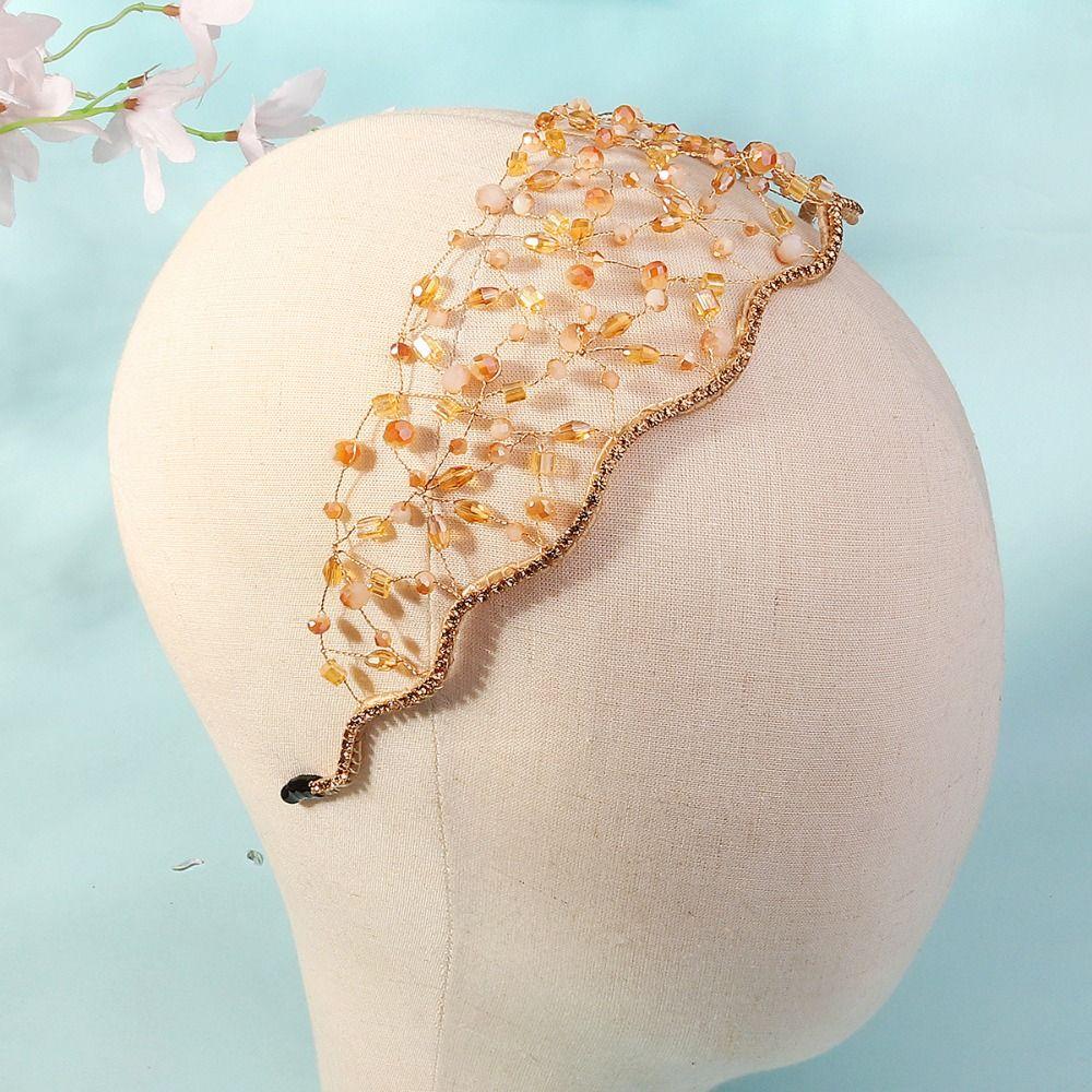 Wedding Headpieces Crystal Beads Hair Net Crown Handmade Bride Hair Bands  Birthday